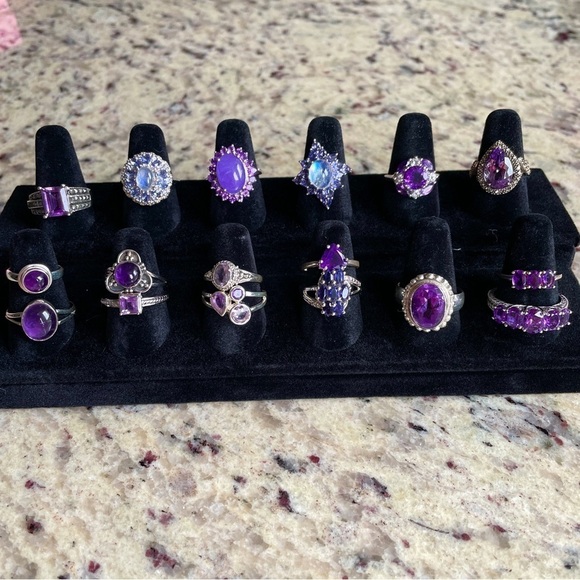 Amethyst, Marcasite Teardrop Sterling Silv. PJ Designer Ring February Bi… - Picture 12 of 12